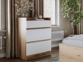 Комод 3 ящика Брауни (дуб делано/белый) в Иланском - ilanskij.mebel-nsk.ru | фото