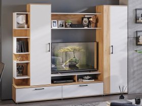 Стенка «Дакота» (дуб крафт золотой/белый ясень) в Иланском - ilanskij.mebel-nsk.ru | фото