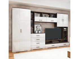 Стенка Коста МДФ (дуб венге/белый глянец) в Иланском - ilanskij.mebel-nsk.ru | фото