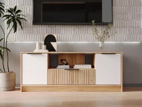 Тумба под ТВ  ТМ-001 Ивис (дуб крафт золотой/белый) в Иланском - ilanskij.mebel-nsk.ru | фото